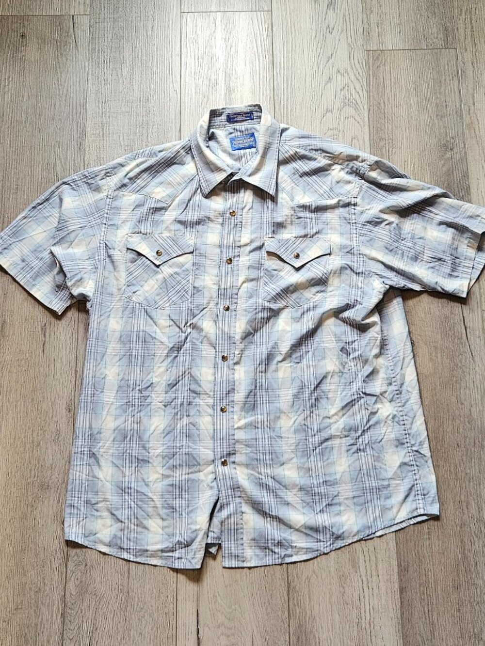 Pendleton Frontier Blue Plaid Short Sleeve Western Pearl Snap Shirt Size XL